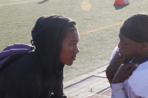 "This is our chance to prove them wrong." A Junior Varsity Castlemont player receives a pep-talk from a teammate.