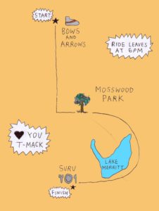 Wine & Bowties co-founder Max Gibson's illustration of the ride route. Image courtesy Max Gibson.