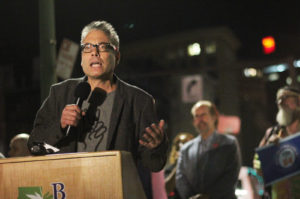 “This is going to be a blessing for victims of the drug war more than any other community,” said Andrew Deangelo, co-founder of Harborside Dispensary at a Prop 64 press conference. Photo by Alesandra Bergamin.