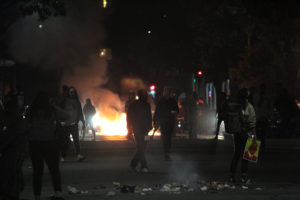 Protesters started fires throughout downtown Oakland. Photo by Andrew Beale.