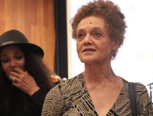 Kathleen Cleaver before a panel about Black Panther women. Cleaver was the Communications Secretary of the Party, and the first female member of its decision-making body. She is now a professor at Emory University School of Law.