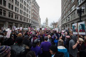 Marchers stream towards Frank Ogawa Plaza. Photo by Khaled Sayed.