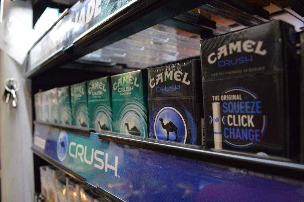 Camel Menthol cigarettes at De Lauer’s Super News Stand in Oakland, California. The prohibition of sales of flavored tobacco products that will take effect in 2018 will impact this store.
