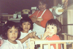 The Castro sisters with their mother, Adelaida Castro, circa 1980's. “My sisters and I moved to the Philippines to live with my mom’s aunt as soon as we each turned two years old,” says Nina Castro Cruz. “We always visited from the Philippines every other year for the summer when school was out.”