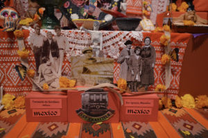Bea Carrillo Hocker’s traditional Mexican ofrenda (offering) honors her family’s journey from Mexico to the United States a century ago for the Day of the Dead celebration. Her piece is on display as part of the "Metamorphosis and Migration" exhibit at the Oakland Museum of California.