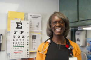 Wanda Johnson, a nurse practitioner for Alameda Health System, works on a mobile health van, where she gives hepatitis A vaccines to the Oakland's homeless population.