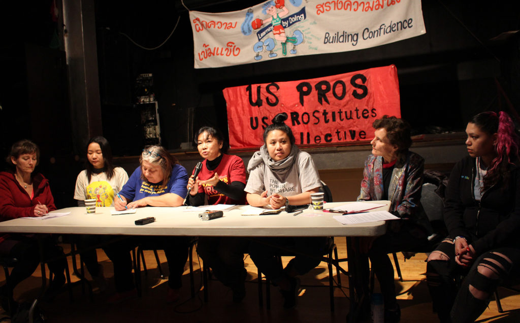 Thanta Laovilwanyakul(middle) talks about her experience as a sex worker at the "Public Meeting with Empower."