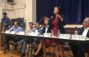 District 4 city council candidates (from left to right) Matt Hummel, Charlie Michelson, Pam Harris, Nayeli Maxson, Sheng Thao, Joseph Tanios discuss racial equity at a panel discussion Thursday night.
