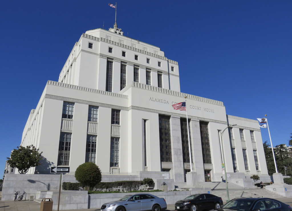 The Rene C. Davidson Courthouse in Oakland, where protestors gathered on September 7 to protest alleged abuses of attorney-client privilege by the sheriff's office.