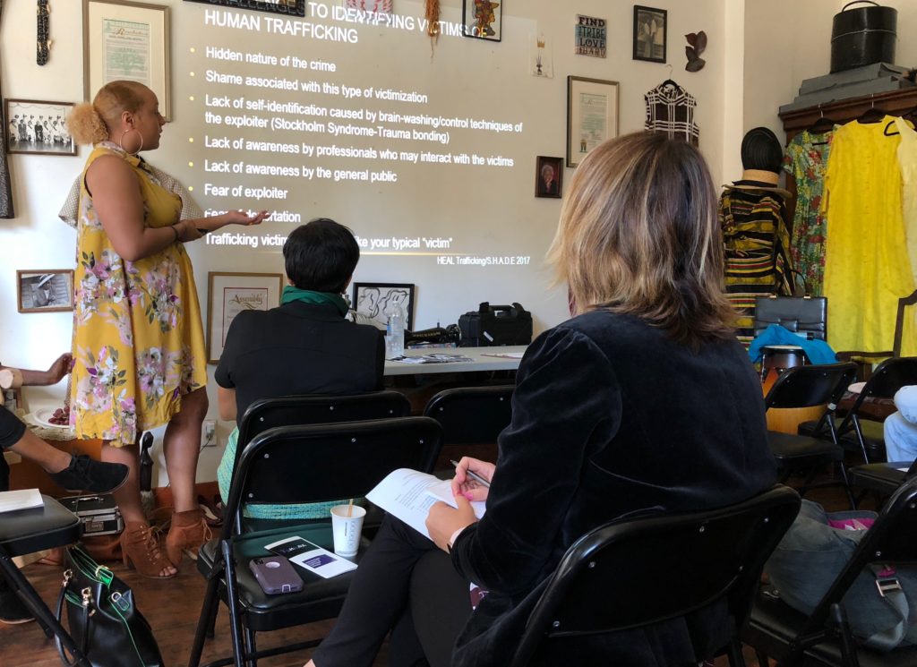 Jazmyn Brown leads SHADE Movement's Human Trafficking 101 workshop.