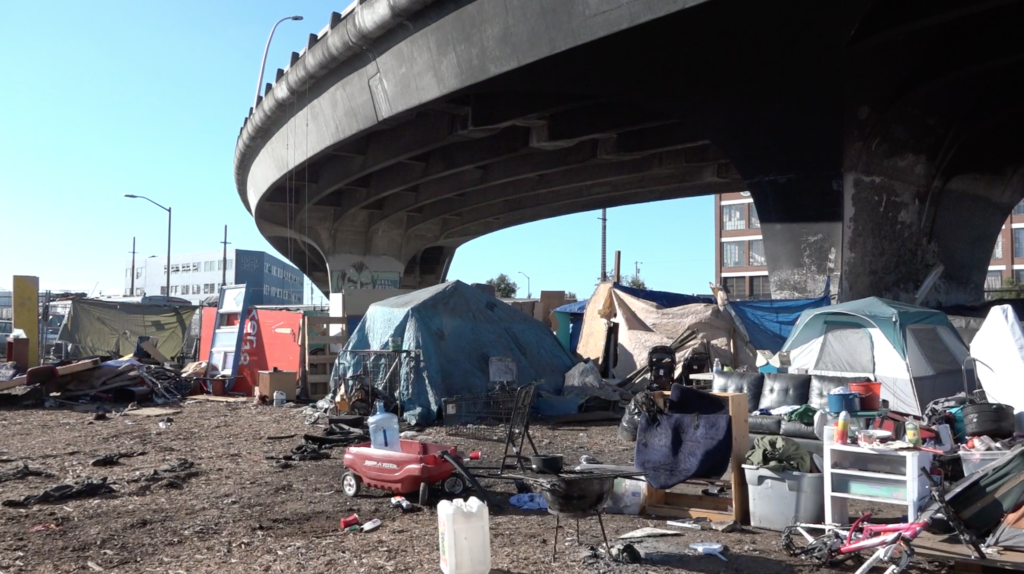 The Village encampment is located at E. 12th St. and 23rd Ave. (Photo credit: Ali DeFazio & Katey Rusch/Oakland North)