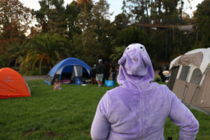 Ashley Terry, a zoo education specialist, oversees tent set-up.