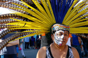 Miriam Mariana Zamora came with her daughter Ihaly, who comes to participate in Aztec dancing. Through the ritual, Ihaly thanks her ancestors, and pays tribute to indigenous people killed during the colonization of North America. Ihaly says her mother was raised in Mexico with more Aztec ritual; this is one way they share that culture.