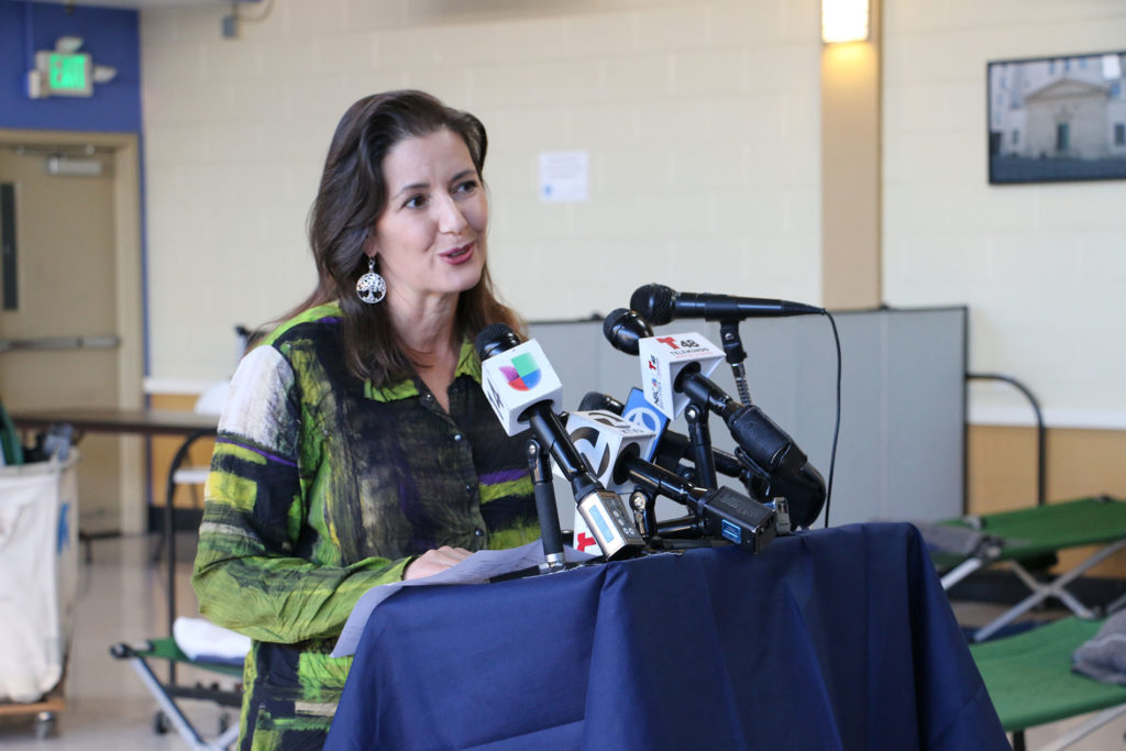 Mayor Libby Schaaf declares reelection victory in front of media, campaign volunteers and staff at St. Vincent De Paul Community Center Wednesday afternoon.