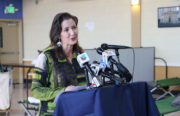 Mayor Libby Schaaf declares reelection victory in front of media, campaign volunteers and staff at St. Vincent De Paul Community Center Wednesday afternoon.