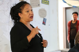 Brooks addresses volunteers at her campaign headquarters in West Oakland on the last Saturday before the election.