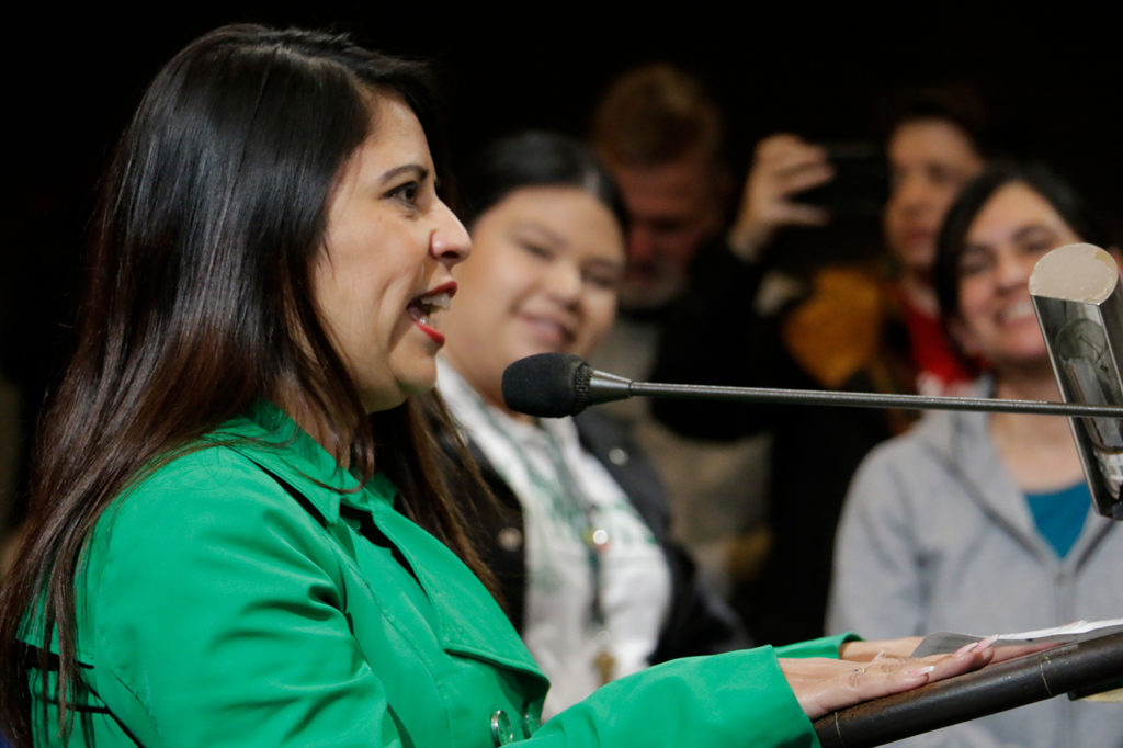 Liz Ortega, Executive Secretary-Treasurer of the Alameda Labor Council, implores the Oakland City Council to pass a resolution in support of OUSD teachers.
