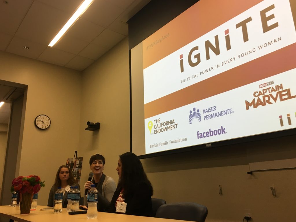 Abigail Edwards, Rachel Hyden and Alex Navarro (L-R) spoke on a panel entitled “Ideas to Action: Women Mobilizing for Change.”