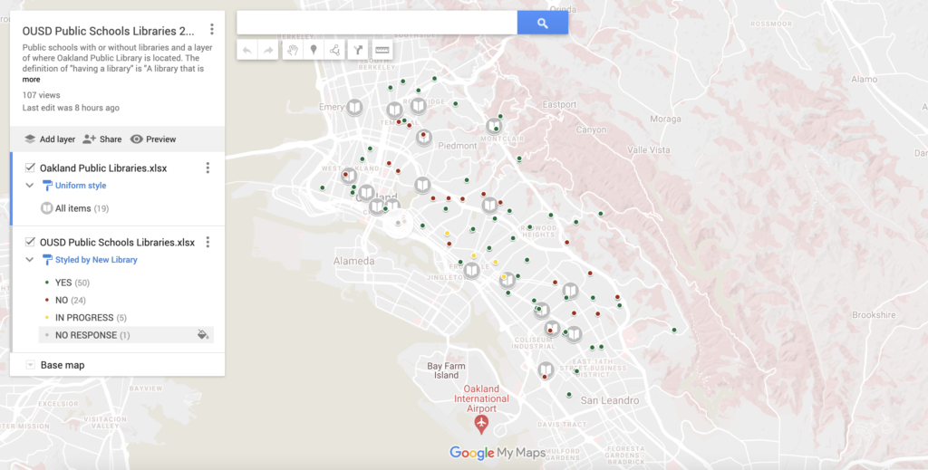 Map of OUSD School Libraries 2021