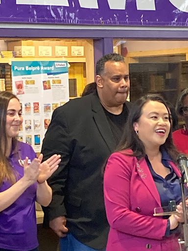Oakland Mayor Sheng Thao (right), is pictured with Ray Bobbitt, founder of African American Sports and Entertainment Group, and Castlemont High teacher Lillian Jacobson. (Daniel Hennessy)